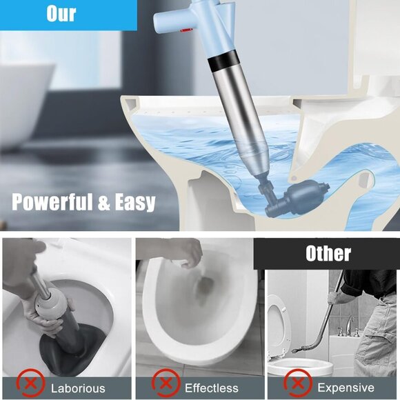 High Pressure Toilet Plunger Stainless Steel Drain Blaster w/ RealTime Barometer - Picture 9 of 9